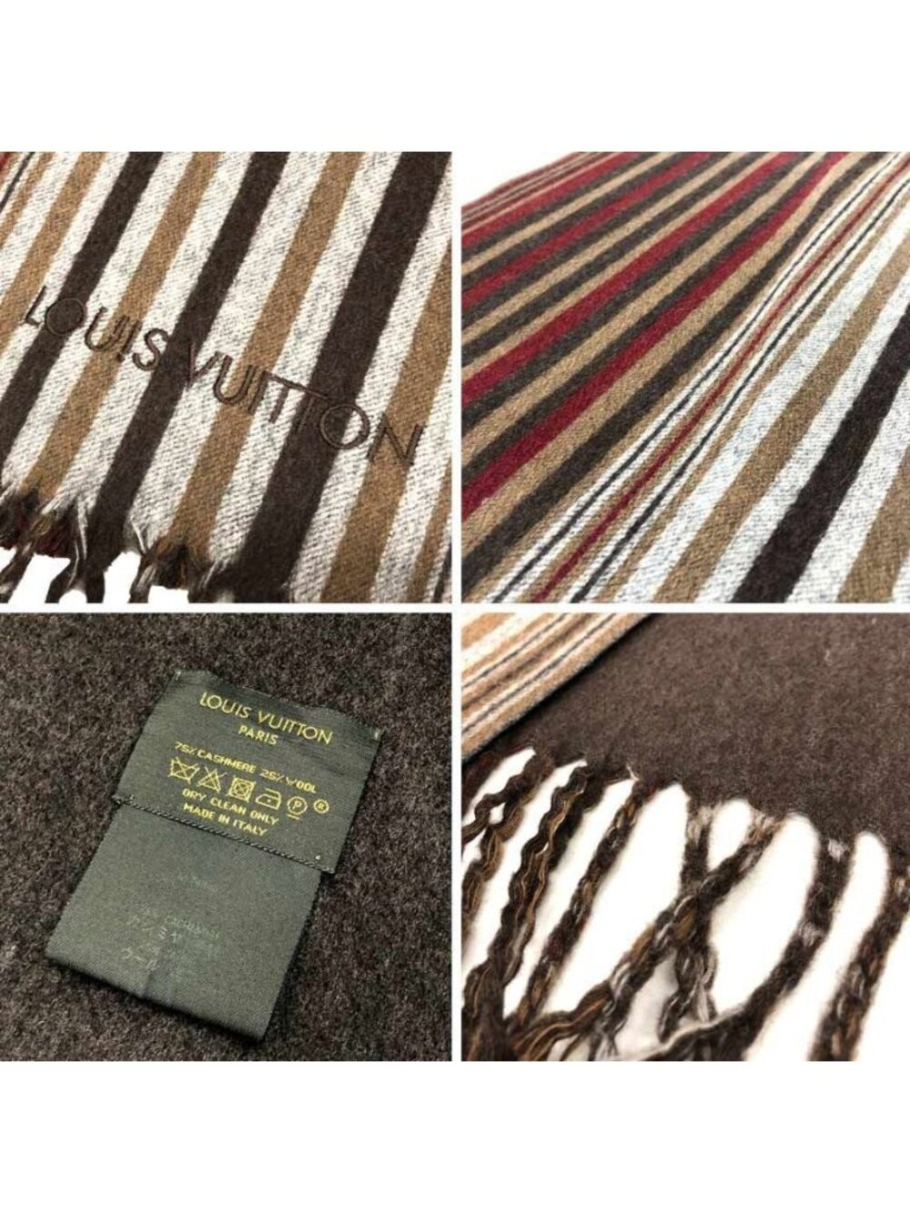 Louis Vuitton Scarf Multi Striped Cashmere Wool Brown - Picture 3 of 3